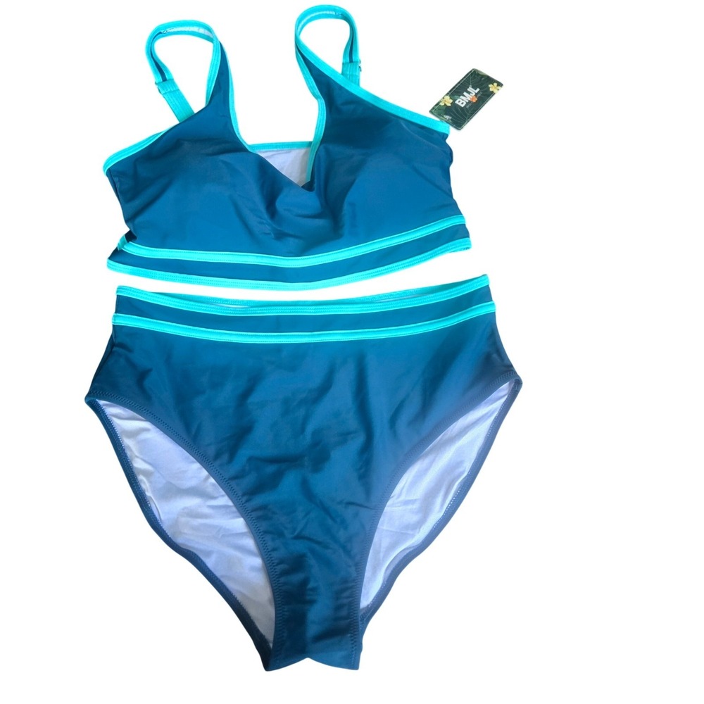 BMJL Womens High Waisted Bikini Set Teal Turquoise Large NWT Swimsuit Two Piece